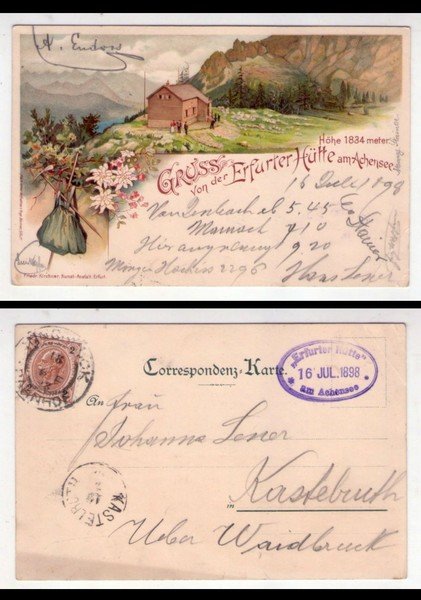 Cartolina/postcard Gruss von der Erfurter Hütte am Achensee. 1898