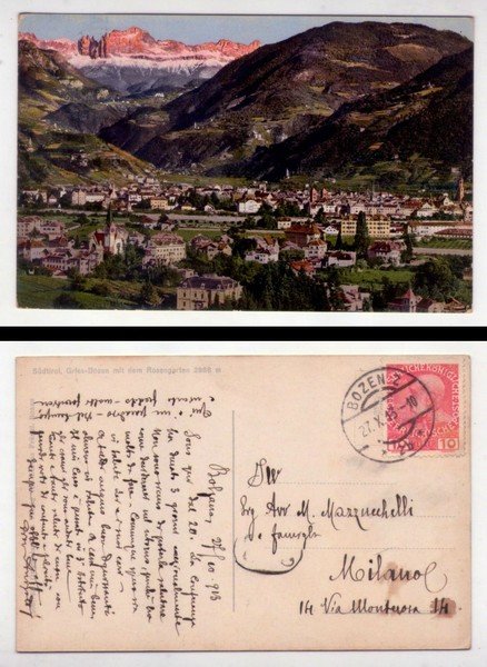 Cartolina/postcard Sudtirol, Gries - bolzen mit dem Rosengarten. 1913