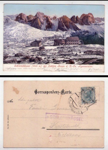 Cartolina/postcard Schlernhäuser der Sektion Bozen d. D.-Oe. Alpenvereins.1904