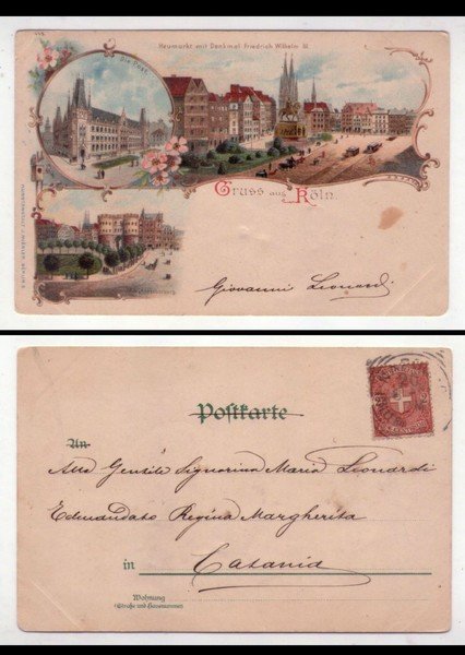 Cartolina/postcard Gruss aus Köln. Heumarkt mit Denkmal Friedrich Wilhelm III.