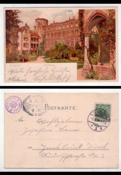 Cartolina/postcard Heidelberg - Schlojshof. 1899