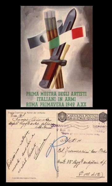 Cartolina Militare Intero Postale I°Mostra Artisti Italiani in Armi Roma …