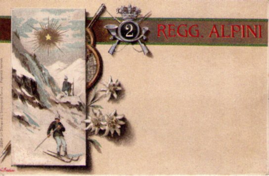 Cartolina Militare 2°Reggimento Alpini Primi'900 ill.C.Barberis