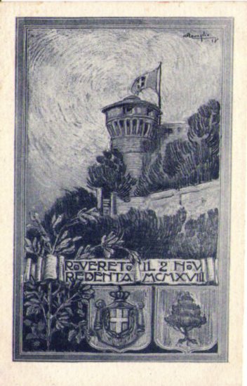 Cartolina Militare ROVERETO Redenta 2 Novembre 1918 ill.Ravaglio