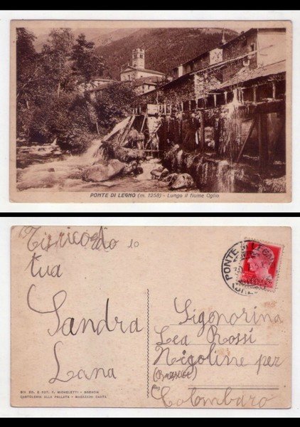 Cartolina/postcard PONTE DI LEGNO (Brescia). Lungo il fiume Oglio. 1930