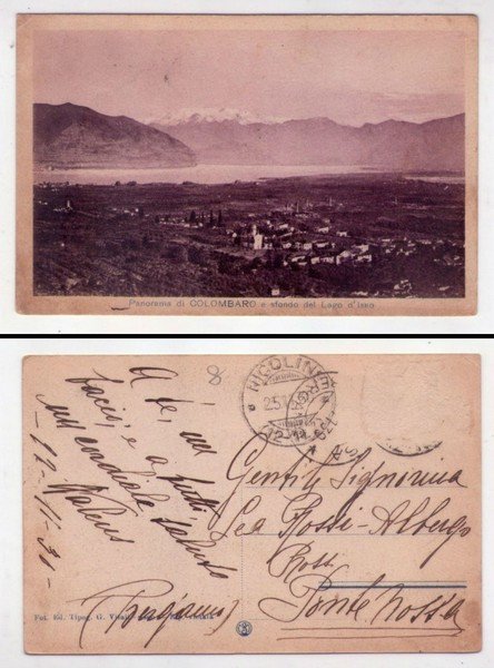 Cartolina/postcard Panorama di Colombaro e sfondo del Lago d'Iseo. 1930