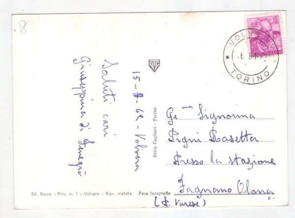 Cartolina/postcard Saluti da Volvera (Torino). 1962