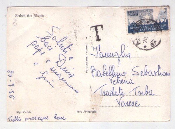 Cartolina/postcard Altare (Savona) - Ospedale - Ricovero SS. Annunciata. 1956