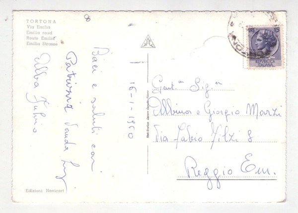 Cartolina/postcard Tortona (Alessandria) Via Emilia. 1960