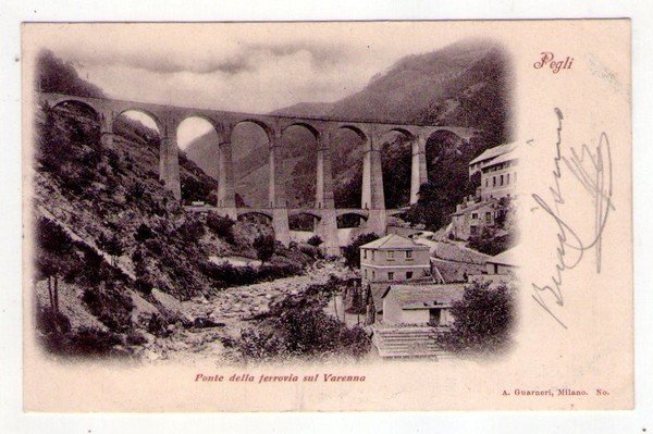 Cartolina/postcard Pegli (Genova). Ponte della ferrovia sul Varenna.