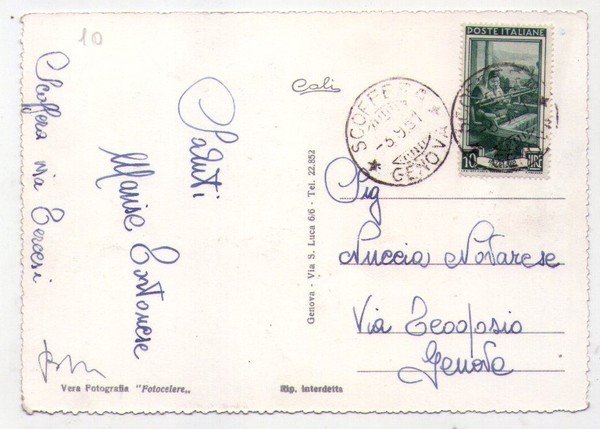 Cartolina/postcard Scoffera (Genova) La Piazza. 1950 ca.