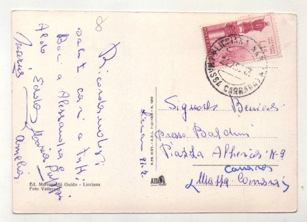 Cartolina Licciana Nardi (Massa Carrara) - Viale Roma. 1955 ca.