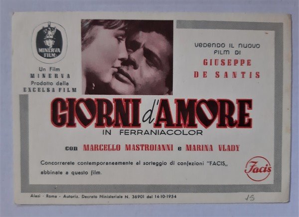 Cartolina GIORNI D'AMORE con Marcello Mastroianni e Marina Vlady. Minerva …