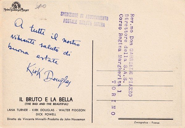 Cartolina IL BRUTO E LA BELLA (Lana Turner, Kirk Douglas, …