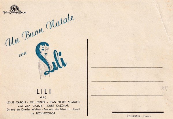 Cartolina LILI con Leslie Caron, Mel Ferrer, Zsa Zsa Gábor, …