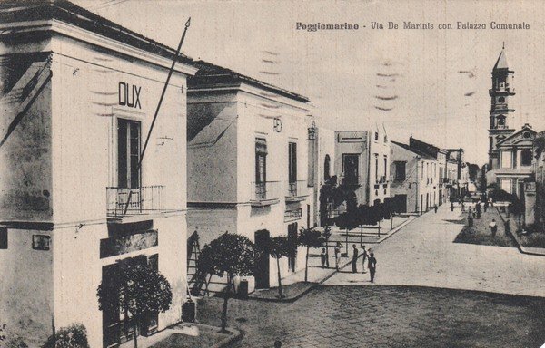 Cartolina Poggiomarino (Napoli) - Via De Marinis con Palazzo Comunale. …