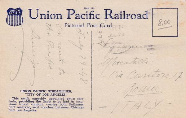 Cartolina Union Pacific Railroad - "City of Los Angeles" (treno) …