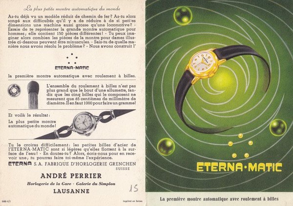 Brochure Eterna-Matic. Anfdré Perrier - Horologerie de la Gare Lausanne …