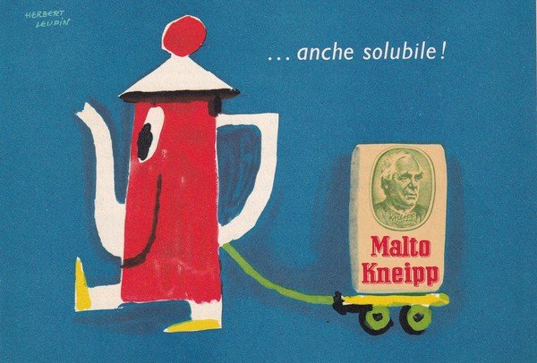 Cartolina "Malto KNEIPP solubile". Illustratore Herbert Leupin