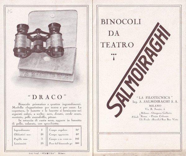 Brochure "Binocoli da teatro SALMOIRAGHI - Milano"