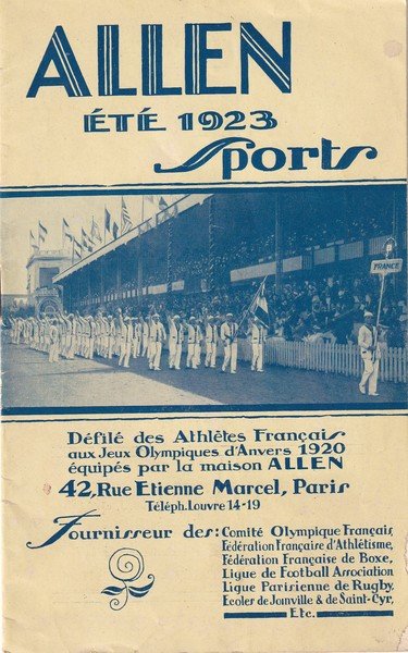 Catalogo articoli sportivi "ALLEN été 1923 Sports". Atleti olimpionici francesi …