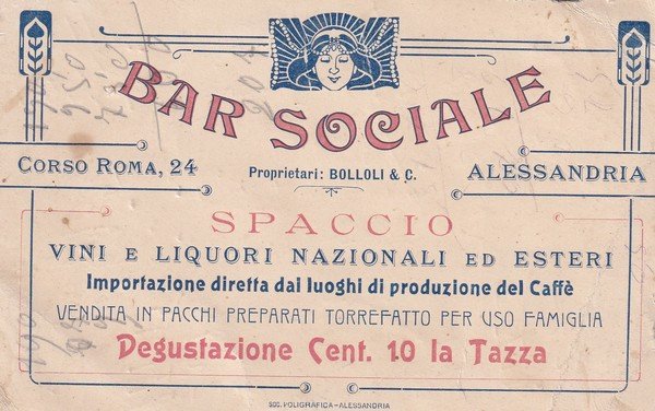 Brochure/etichetta BAR SOCIALE, spaccio vini e liquori nazionali ed esteri …