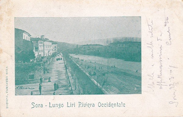 Cartolina Sora (Frosinone) - Lungo Liri Riviera Occidentale. 1909