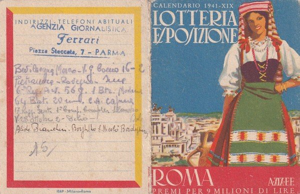 Calendarietto/calendario 1941 Lotteria Esposizione - Roma