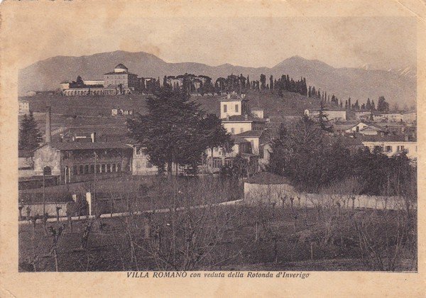 Cartolina Villa Romanò con veduta della Rotonda d'Inverigo (Como). 1940