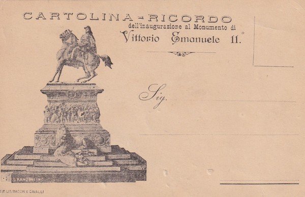 Cartolina Ricordo dell'inaugurazione al Monumento di Vittorio Emanuele II.