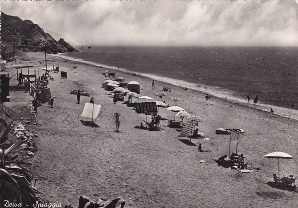 Cartolina Deiva (La Spezia) - Spiaggia. 1955