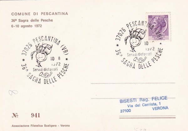 Cartolina PESCANTINA - Verona. 36° Sagra delle pesche. ill. L. …
