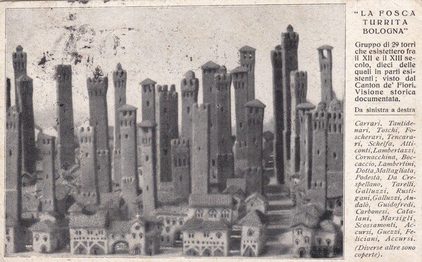 Cartolina "La fosca turrita Bologna" Dettaglio della pianta in rilievo … | Immagine Gallery 1