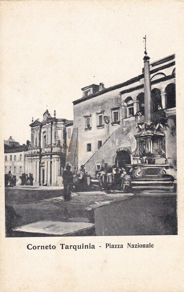 Cartolina Corneto Tarquinia (Viterbo) - Piazza Nazionale.