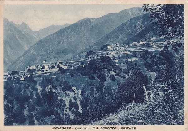 Cartolina Bognanco - Panorama di S. Lorenzo e Graniga. 1947