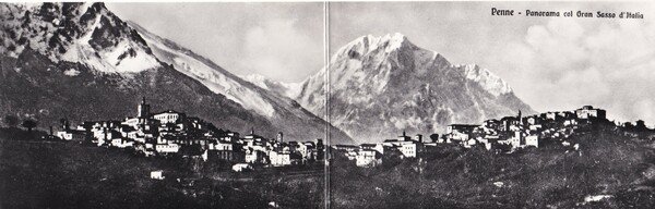 Cartolina doppia Penne (Pescara) - Panorama col Gran Sasso d'Italia