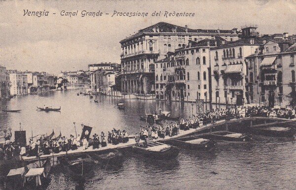 Cartolina Venezia - Canal Grande - Processione del Redentore.