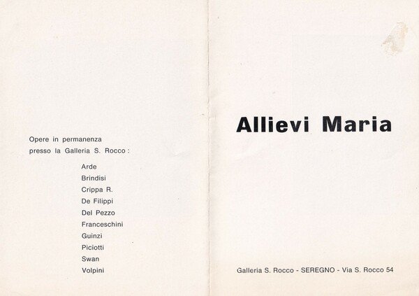 Invito mostra Allievi Maria 1965. Galleria S. Rocco - Seregno