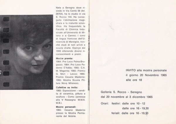 Invito mostra Allievi Maria 1965. Galleria S. Rocco - Seregno