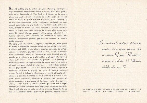 Invito mostra GINO MELONI 1952 - Galleria del Milione - …