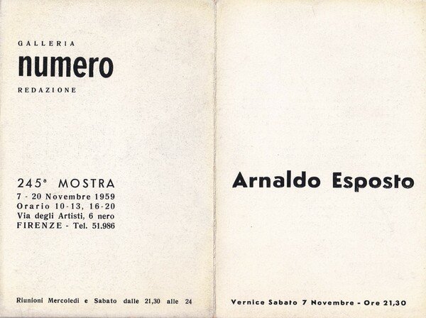 Brochure 245° mostra ARNALDO ESPOSITO - 1959. Galleria Numero - …