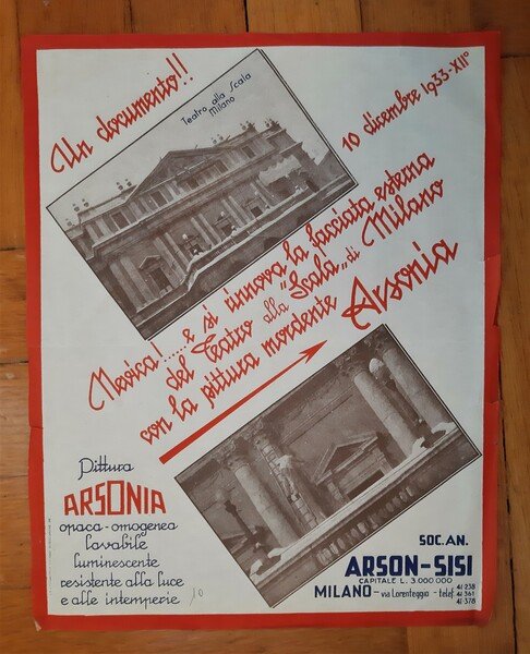 Volantino pubblicitario Pittura ARSONIA - ARSON-SISI Milano (teatro alla Scala)