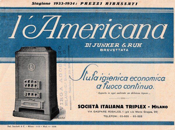 Brochure "L'Americana" di Junker & Ruh - Stufa igienica. Società …