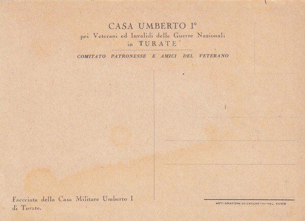 Cartolina Casa Umberto I° pei Veterani ed Invaliti delle Guerre …