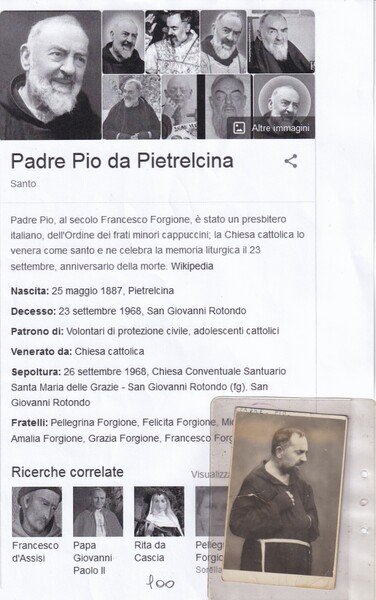 Fotografia originale Padre Pio da Pietrelcina. Fotografo Abresch Federico.