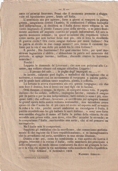 Scritto politico di Massimo D'Azeglio. Villa Almansi 1848