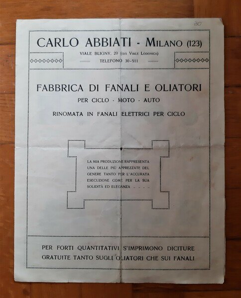 Brochure Carlo Abbiati - Milano. Fabbrica di fanali e oliatori …
