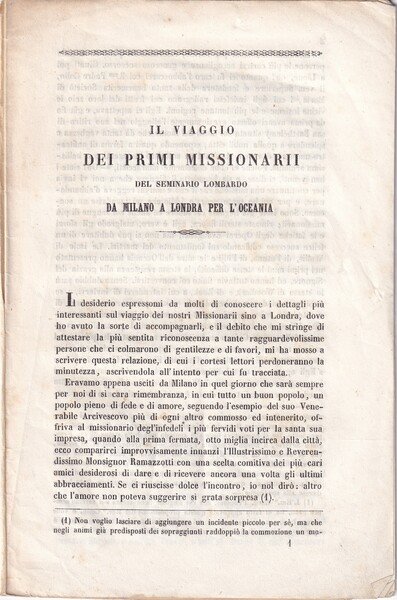 Il viaggio dei primi missionari del seminario lombardo da Milano …