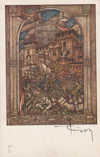 Biglietto manoscritto e firmato GIULIO CISARI 1925 "Cavalieri antichi"