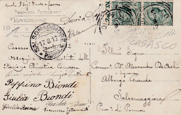 Cartolina fotografica Premiata fotografia MONTORFANO - Casasco (Como). 1912